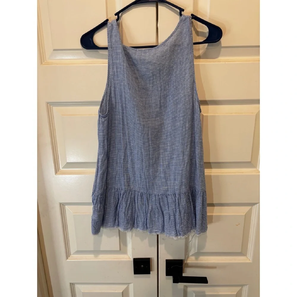 Beachlunchlounge Striped Tank Top Ruffle Hem Sleeveless Casual Blue Size M - Picture 5 of 5